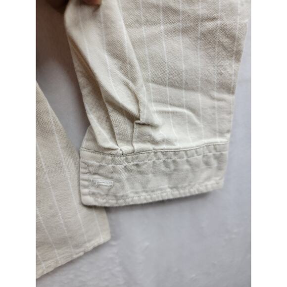 Cameo Rose Tan with white striped long sleeve button down top, size 9/10 - Picture 9 of 12